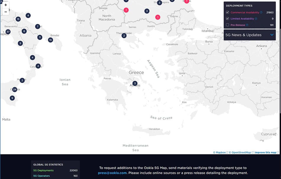 Χάρτης κάλυψης δικτύου 5G στην Ελλάδα και παγκοσμίως