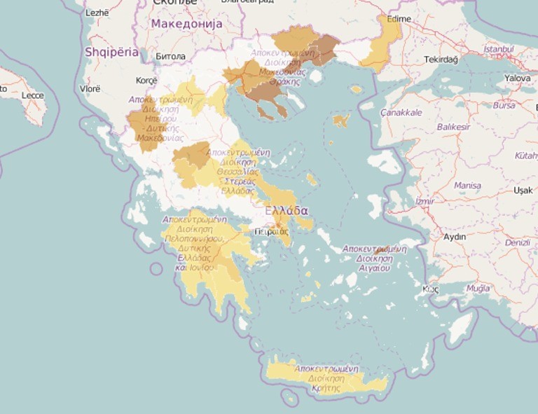 Βρείτε την περιοχή σας και ελέγξτε τις μετρήσεις για τα γενικά επίπεδα Ραδονίου - στον online χάρτης με τα επίπεδα ραδονίου στην Ελλάδα